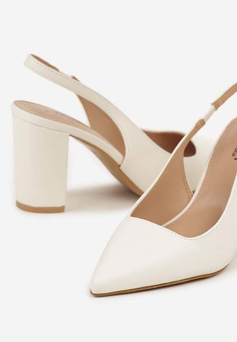 Białe Sandały na Słupku Slingback Halatia
