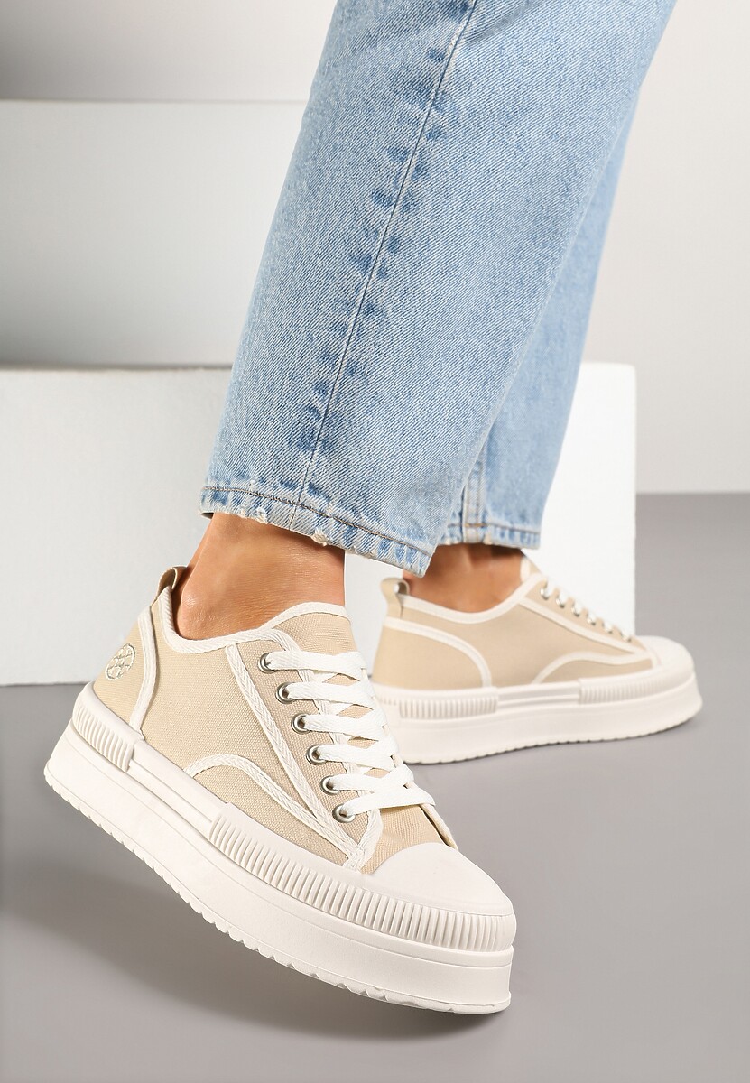 Niebieskie Trampki na Platformie z Metaliczną Ozdobą Afleeria