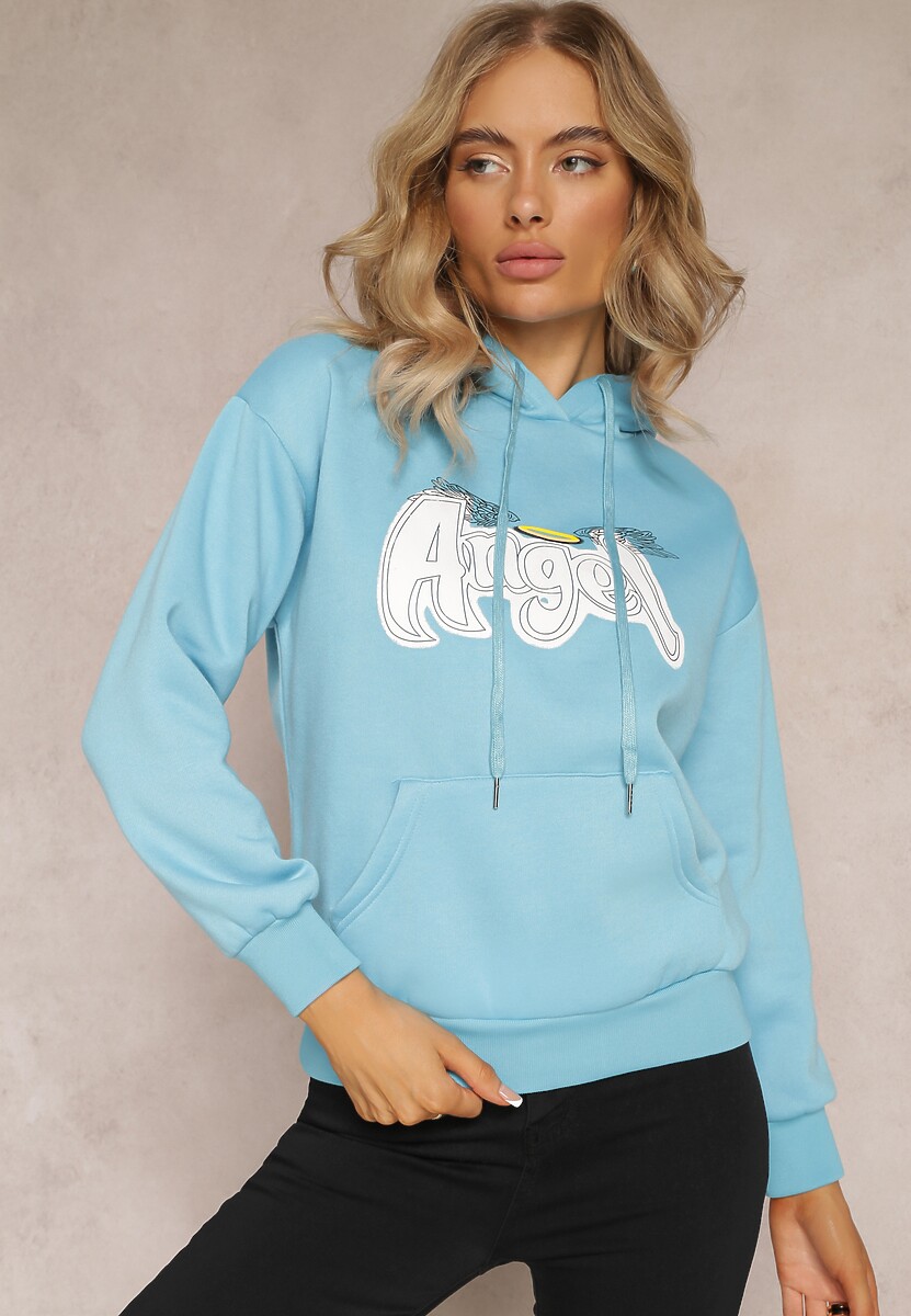 Czarna Ocieplona Bluza Kangurka z Nadrukiem Pralle