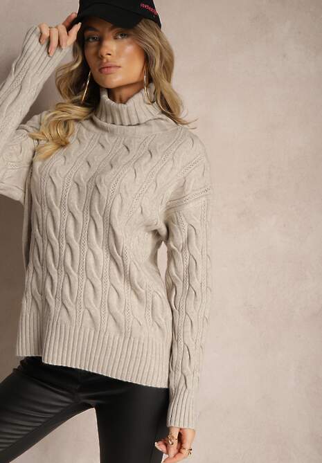 Szary Golf z Imitacją Splotu ze Ściągaczami Giovarella