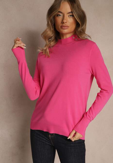 Fuksjowy Golf o Dopasowanym Kroju Zdobiony Minimalistycznymi Aplikacjami Unissa