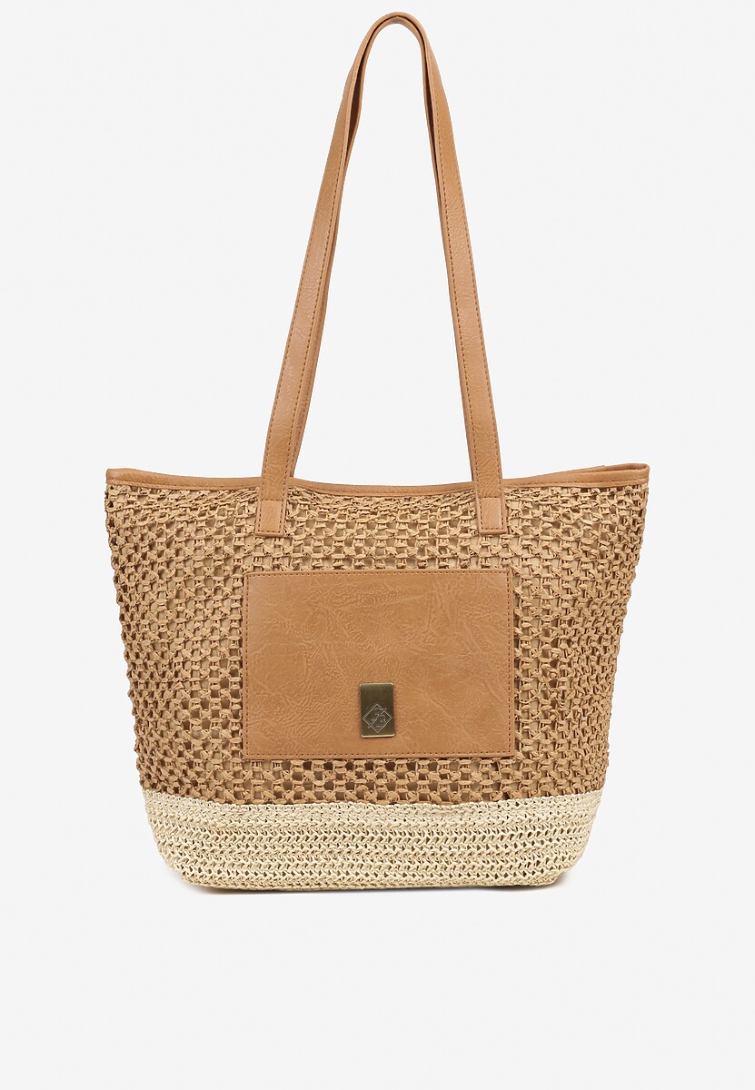 Beżowa Torebka Typu Shopper z Plecionką Felarena