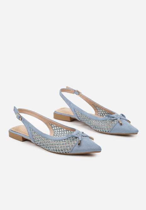 Niebieskie Sandały Balerinki z Plecionki ze Szpiczastym Noskiem i Kokardką Leawenne