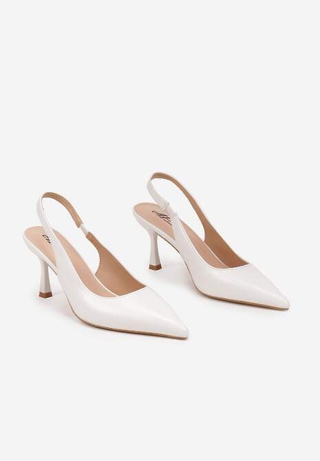 Białe Sandały na Szpilce Bez Pięty z Ozdobnym Paskiem Delivela