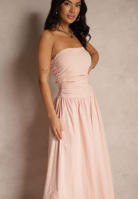 Różowa Koktajlowa Bawełniana Sukienka Bodycon Filitera