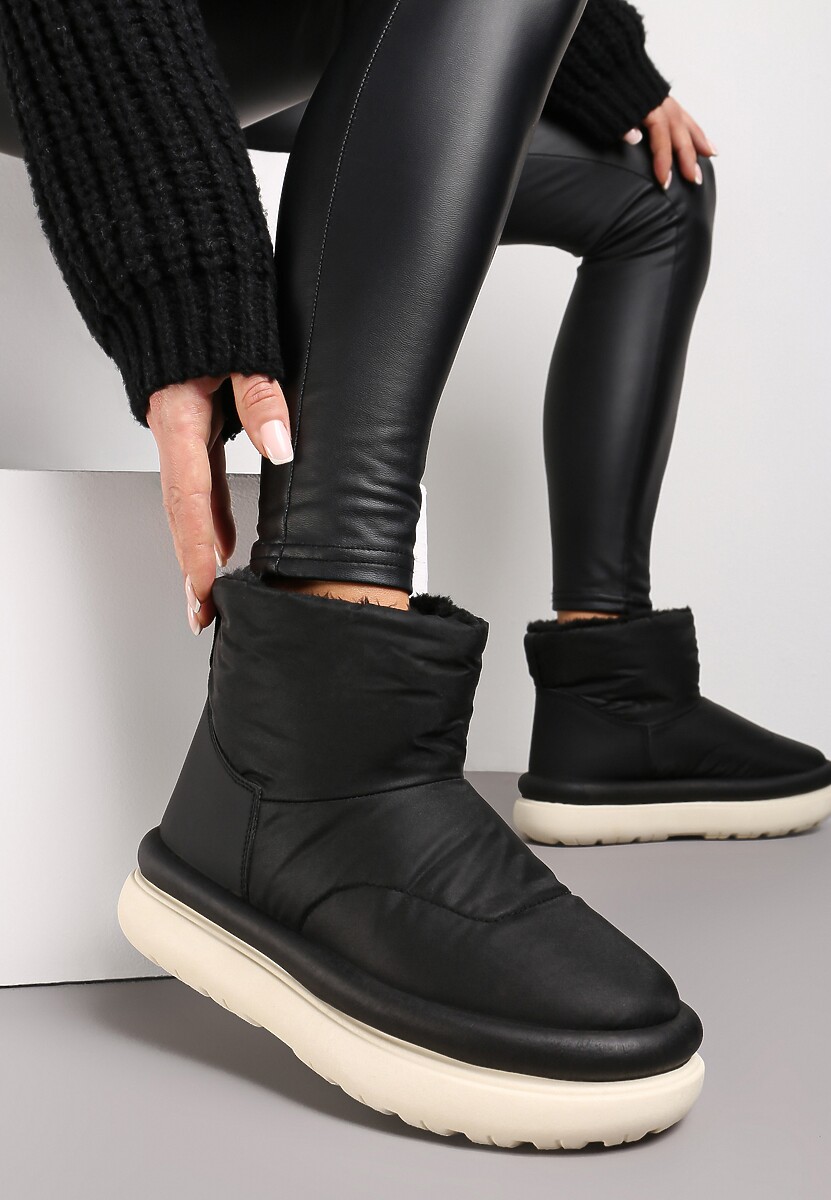 Srebrne Połyskujące Śniegowce na Płaskiej Podeszwie Ocieplone Futerkiem Brivida