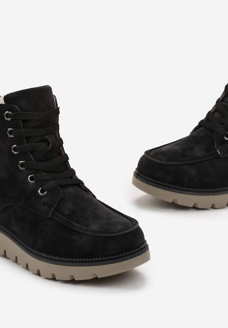 Czarne Sznurowane Botki Trapery z Mocnym Ociepleniem Kirssan
