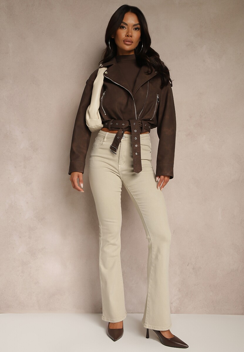 Jasnobeżowe Jeansy Dzwony Bawełnanie Briris