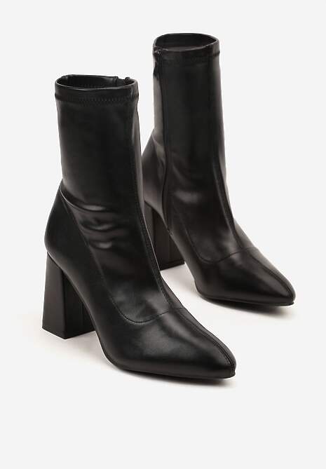 Czarne Botki Vices na Obcasie Typu Słupek ze Szpiczastym Noskiem Morenne
