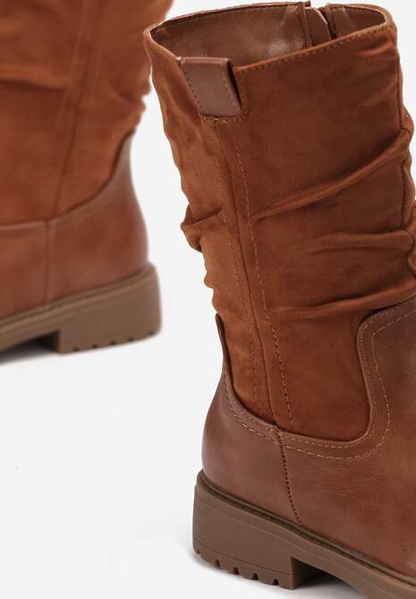 Brązowe Botki za Kostkę z Marszczoną Cholewką Sabaria