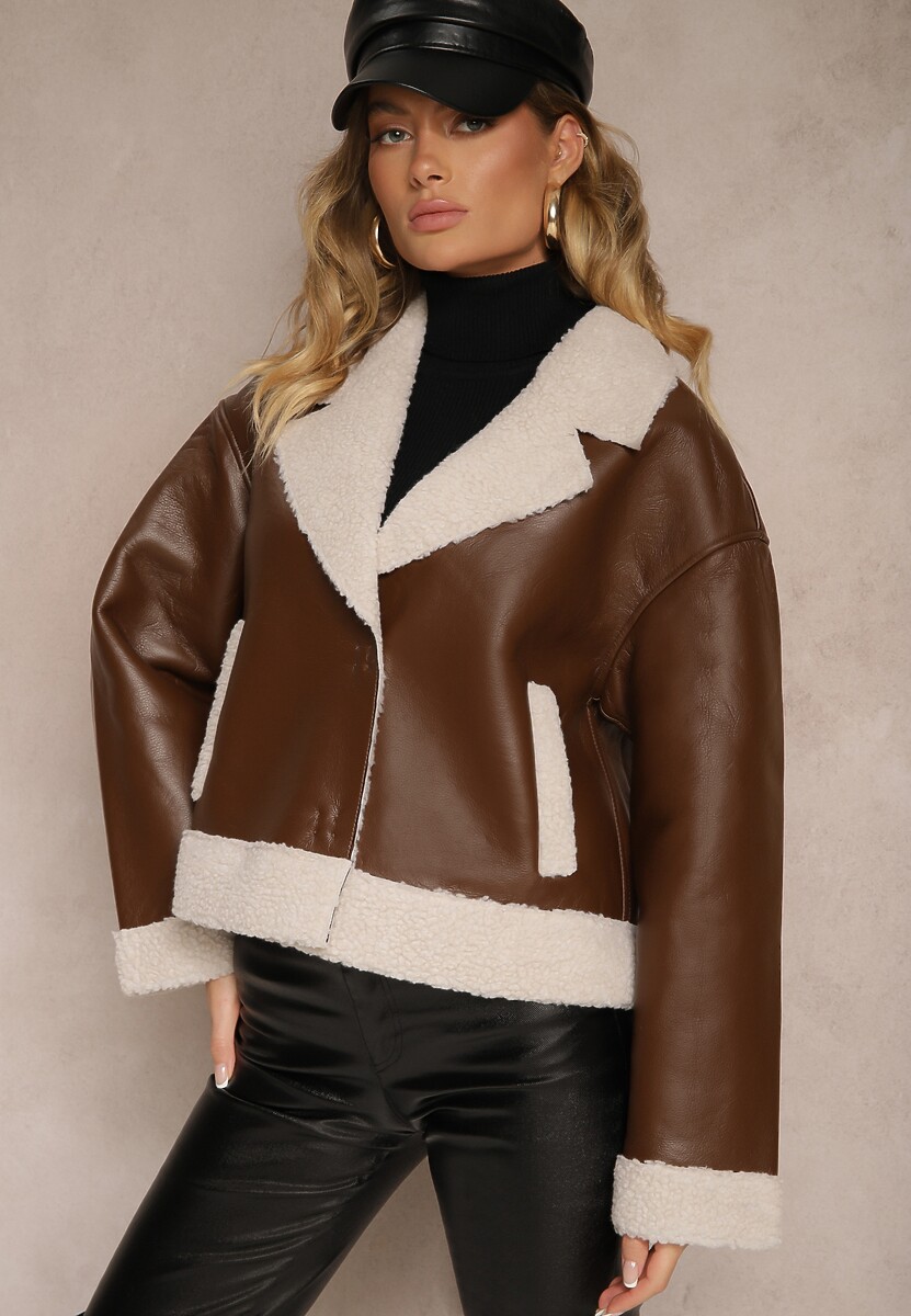 Czarna Kurtka Biker w Stylu Ramoneski z Futrzanym Ociepleniem Nikinia