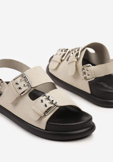 Beżowe Sandały z Ozdobnymi Paskami ze Sprzączkami Fillea