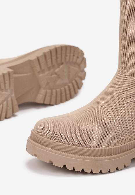 Ciemnobeżowe Kozaki z Elastyczną Cholewką Enareo