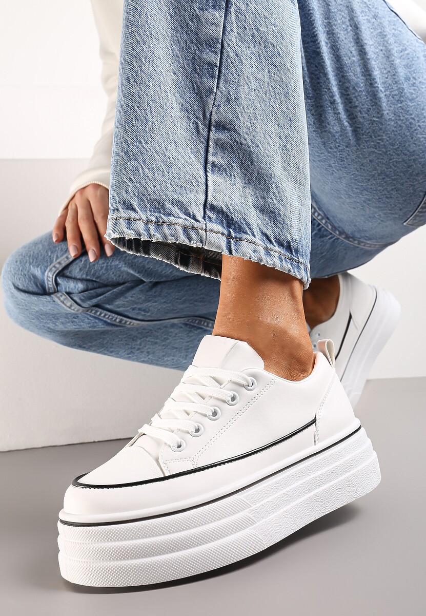 Beżowe Trampki na Grubej Platformie Santtes