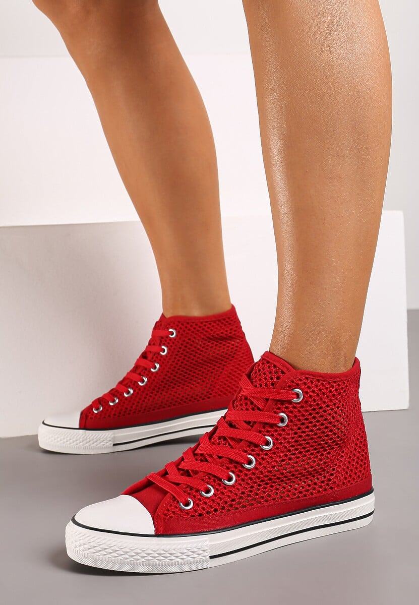 Czerwone Trampki za Kostkę z Perforacją Welagia