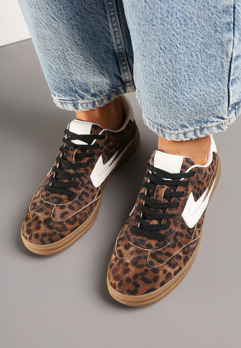 Panterkowe Sneakersy Skórzane w Stylu Tenisówek z Geometrycznym Motywem Erisane