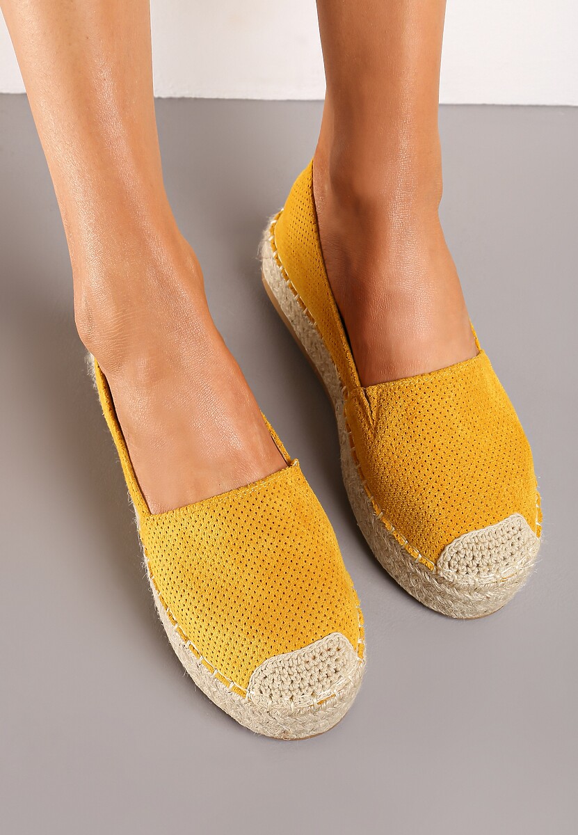 Żółte Casualowe Espadryle na Grubej Podeszwie Ozdobionej Plecionką Honorelle