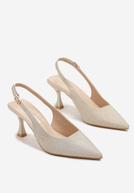 Złote Sandały Slingback na Klepsydrze Zdobione Brokatem Reolina