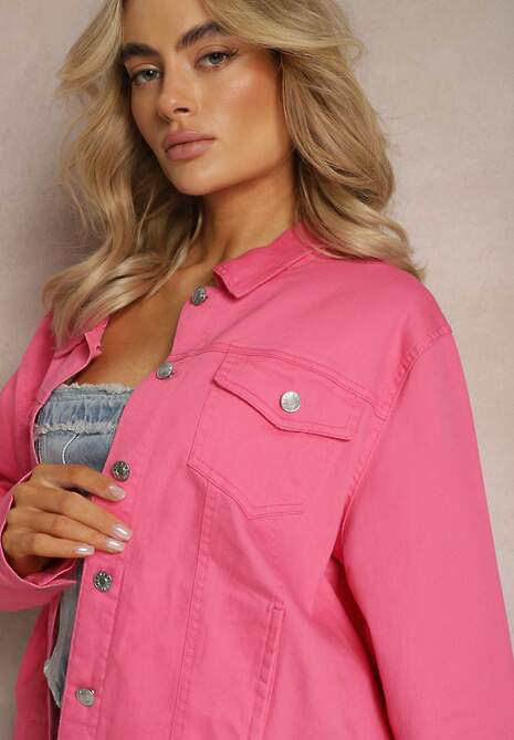Fuksjowa Jeansowa Kurtka z Bawełny z Metalicznym Guzikami Urielati