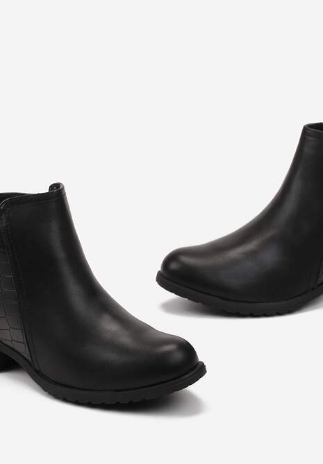 Czarne Botki z Ekoskóry ze Zwierzęcym Motywem i Ozdobną Klamrą Avalone
