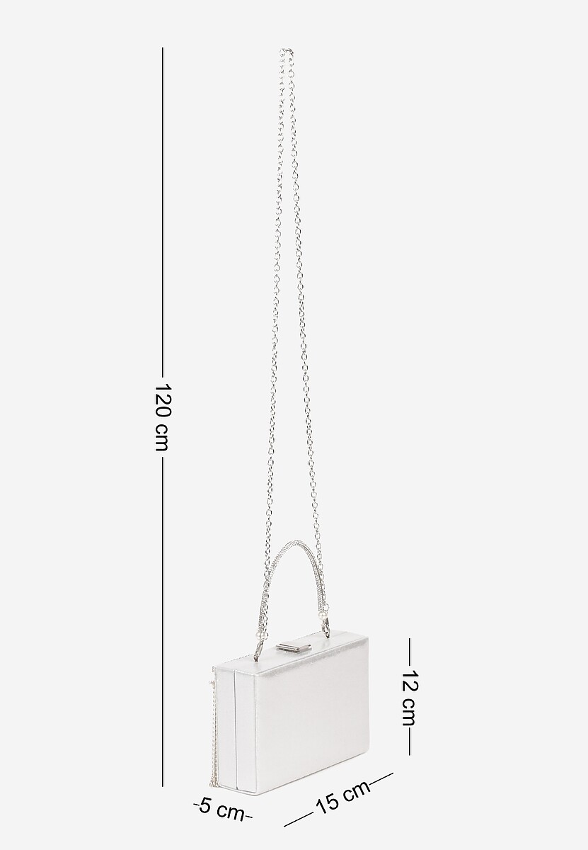 Srebrna Torebka Wieczorowa Vices z Łańcuszkiem i Rączką Zdobiona Cyrkoniami Amonne