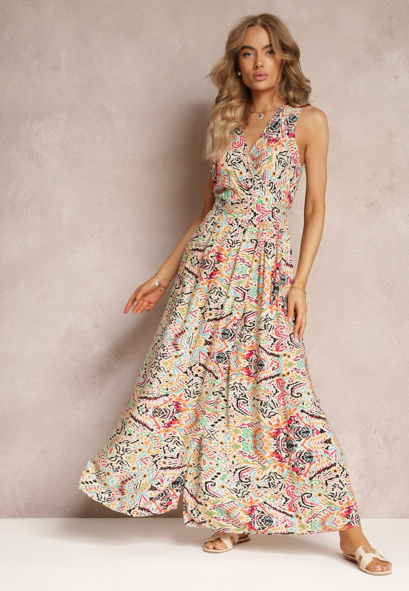 Granatowo-Czarna Długa Sukienka Kopertowa Wiązana z Tyłu z Wiskozy Saolene