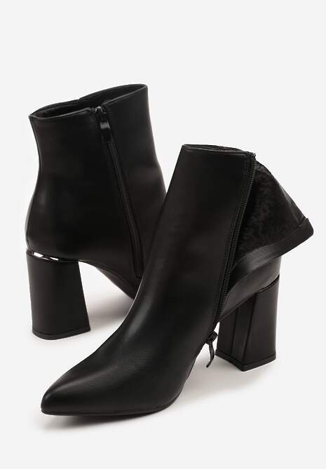 Czarne Botki na Słupku Vices Ozdobione Przeszyciem Illvine