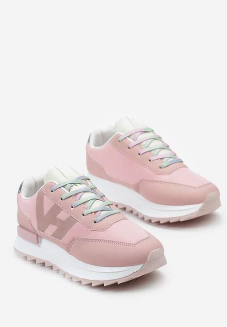 Różowe Sneakersy z Ozdobnym Protektorem na Podeszwie i Metaliczną Wstawką Melisina