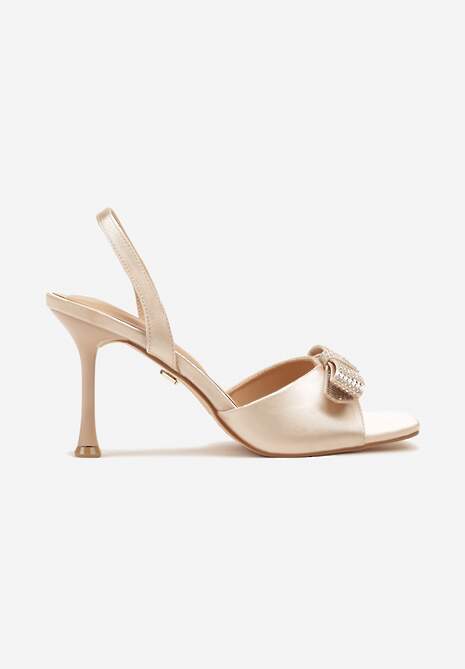 Beżowe Sandały na Szpilce Vices Ozdobione Cyrkoniami i Kokardą Lumissea