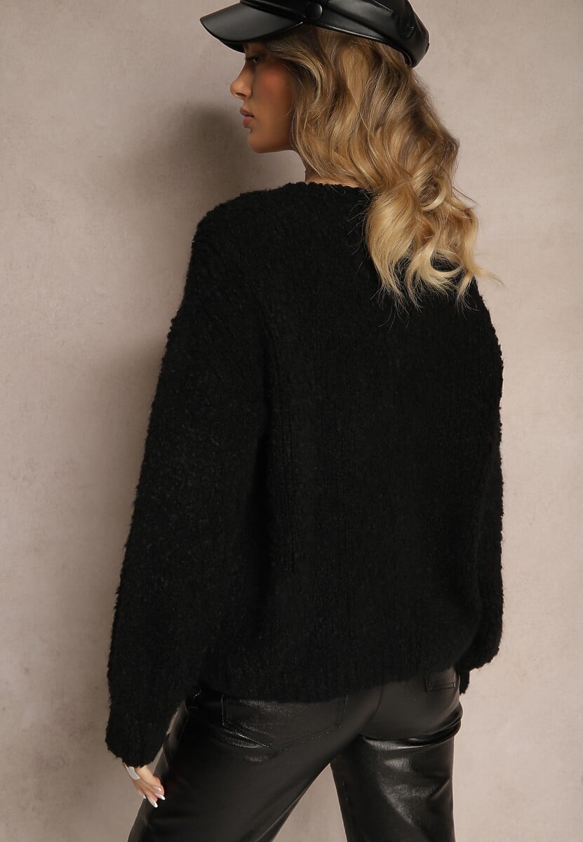 Czarny Kardigan z Wełną Bawełną i Wiskozą Ozdobiony Wiązaniem Lilassea