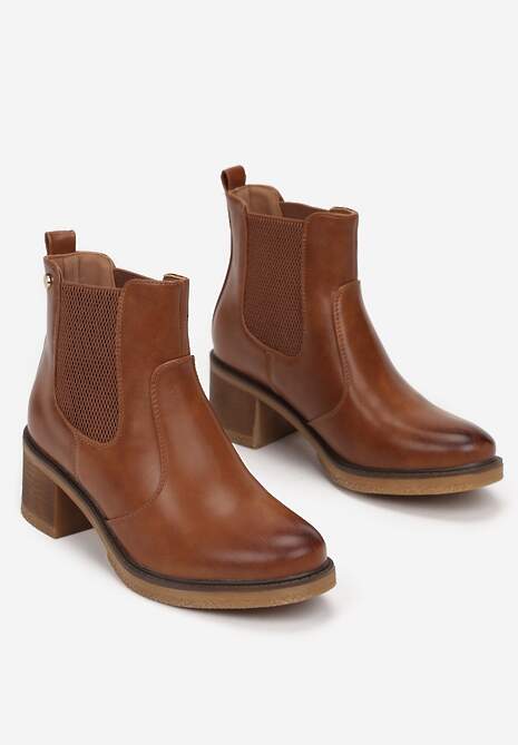 Brązowe Botki Sztyblety z Elastyczną Wstawką Naresina