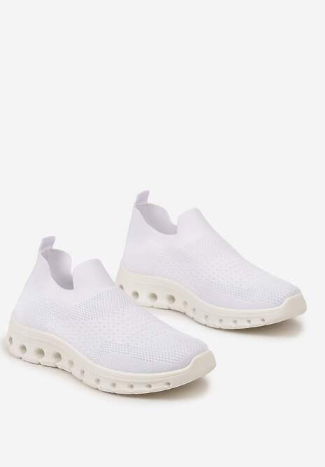 Białe Wsuwane Buty Sportowe z Elastyczną Cholewką do Kostki Asigruna