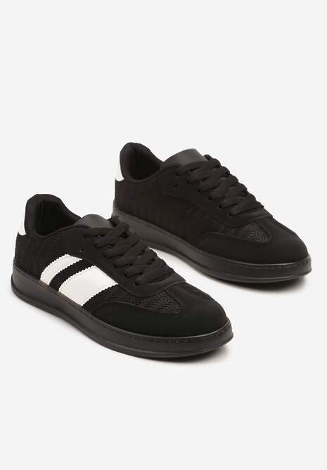 Czarne Sneakersy Tenisówki Ozdobione Paskami Amodira