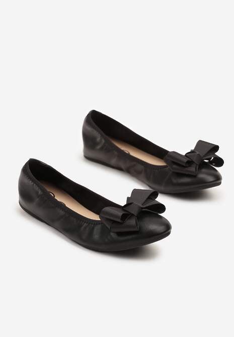 Czarne Balerinki w Casualowym Stylu Zdobione Kokardą Zentewia