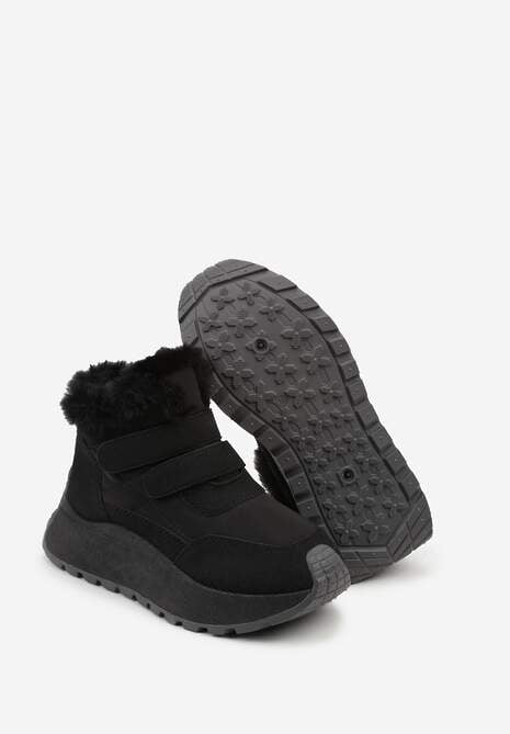 Czarne Sneakersy Śniegowce Vices z Futerkiem na Platformie Zapinane na Rzep Nelosena