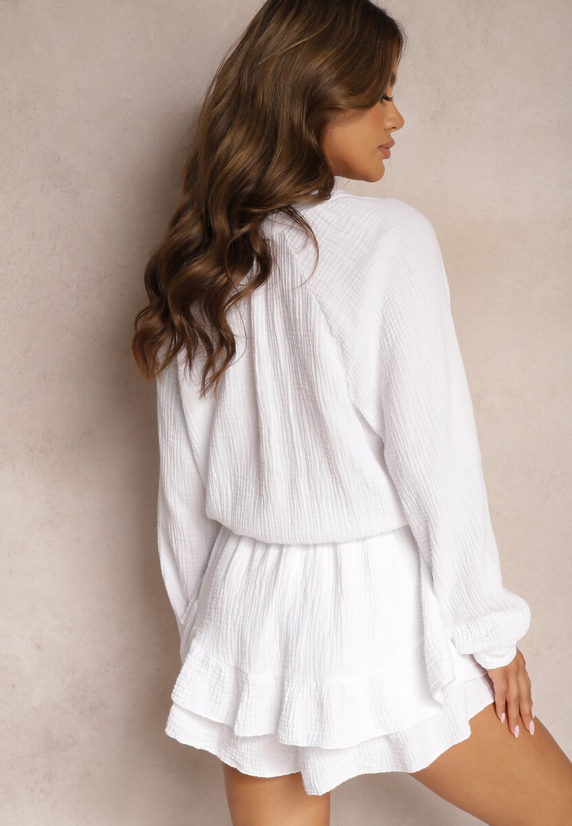 Biały Kombinezon z Bawełny Ozdobiony Wiązaniem i Falbankami Nalelia