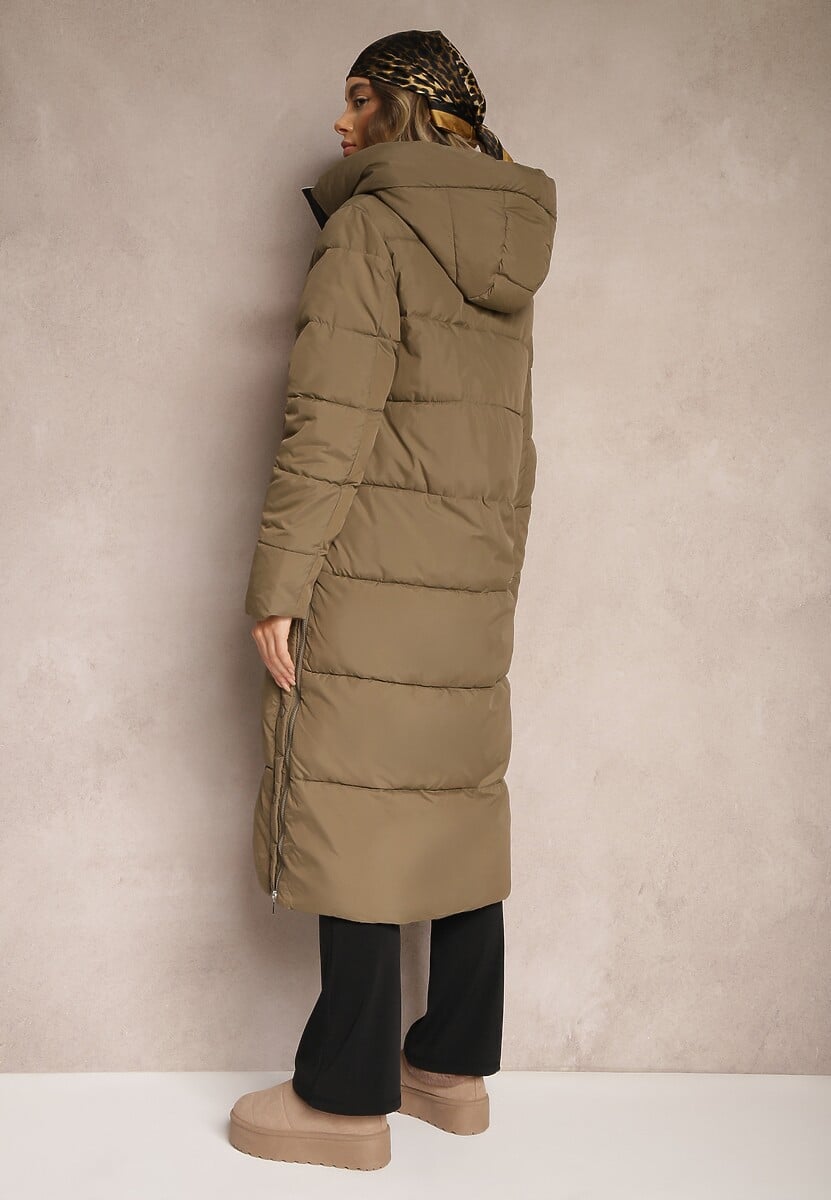 Ciemnozielona Pudełkowa Kurtka z Pikowanego Materiału z Dwustronnym Suwakiem i Rozporkami Daisena