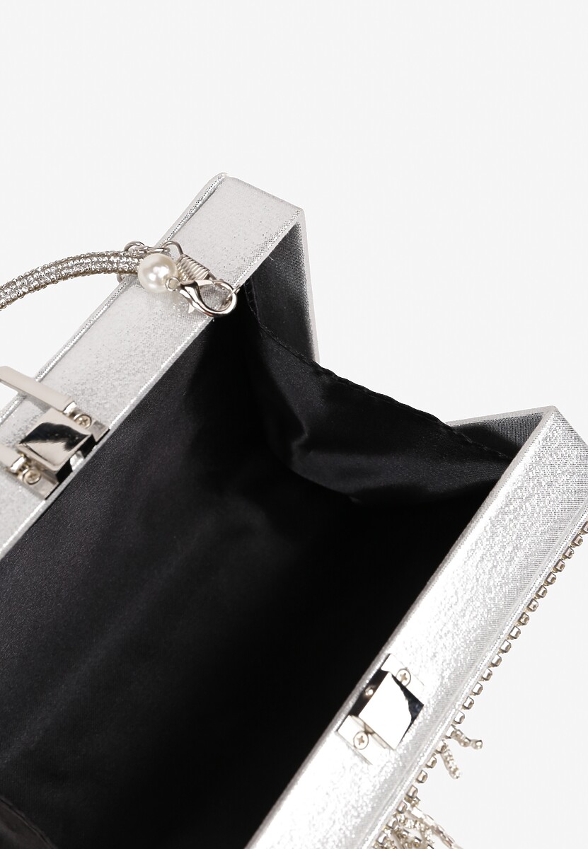 Srebrna Torebka Wieczorowa Vices z Łańcuszkiem i Rączką Zdobiona Cyrkoniami Amonne