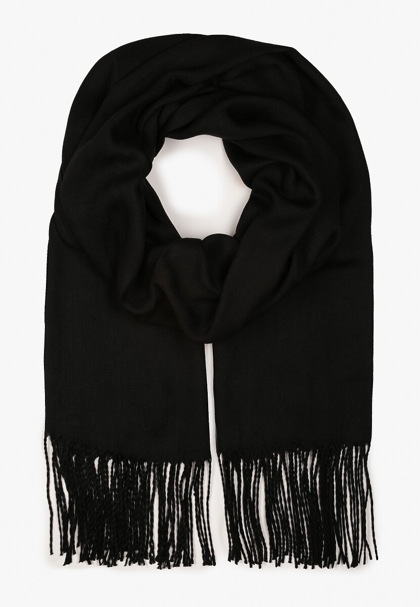 Czarny Szalik z Wiskozą i Bawełną z Frędzlami Kriemil