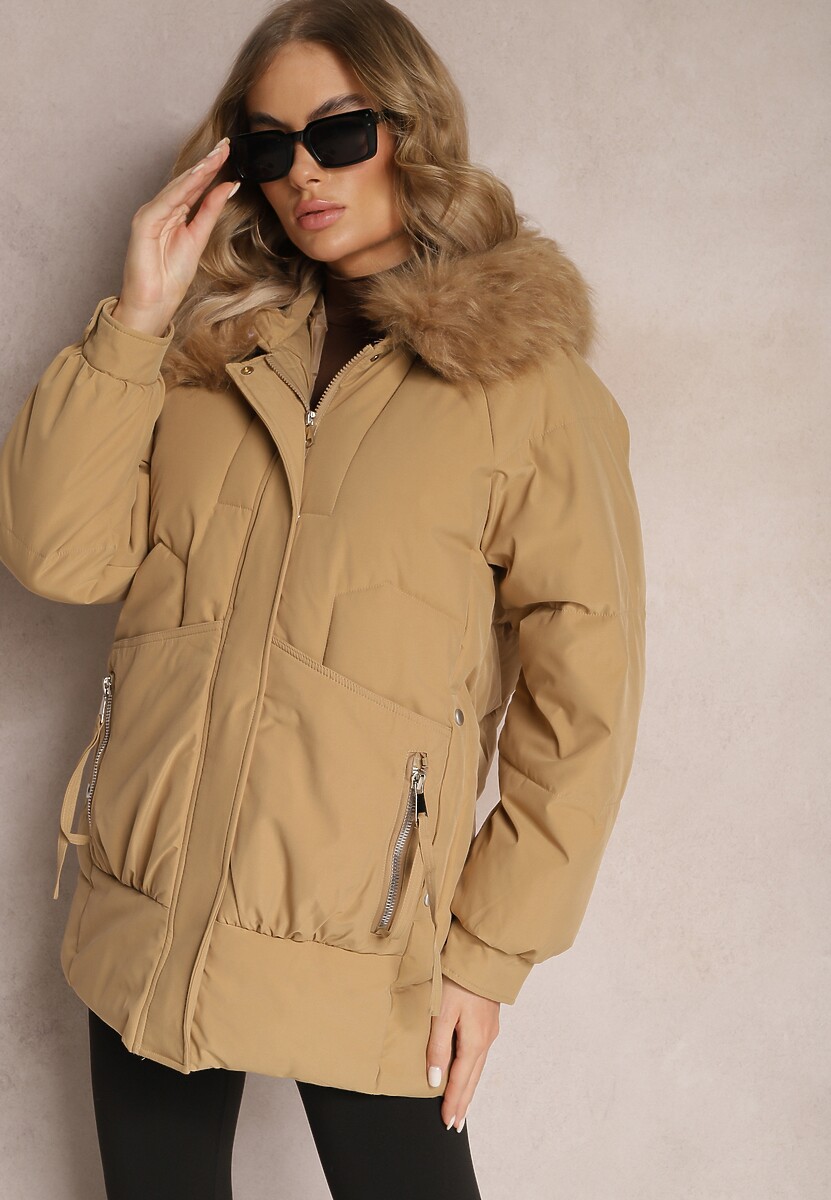 Czarna Kurtka z Kapturem i Futerkiem Mastasa