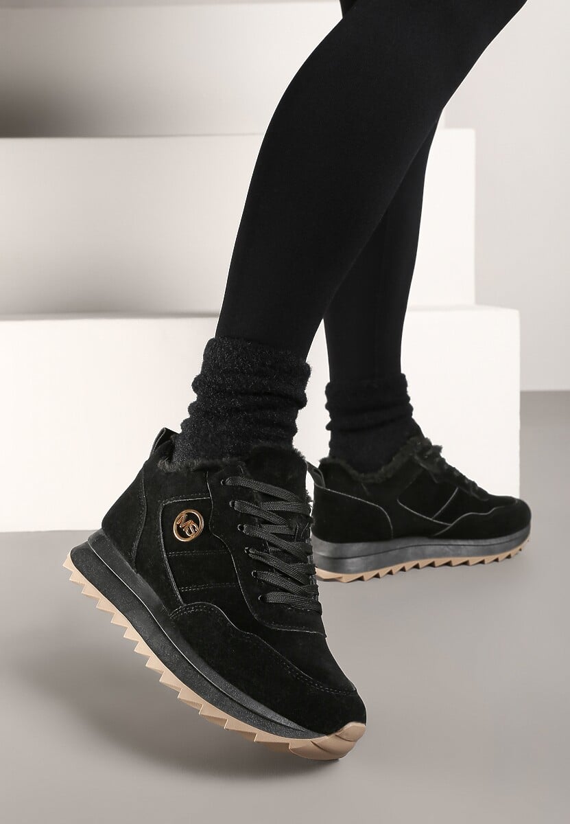 Czarne Ocieplane Sneakersy na Platformie Appopis