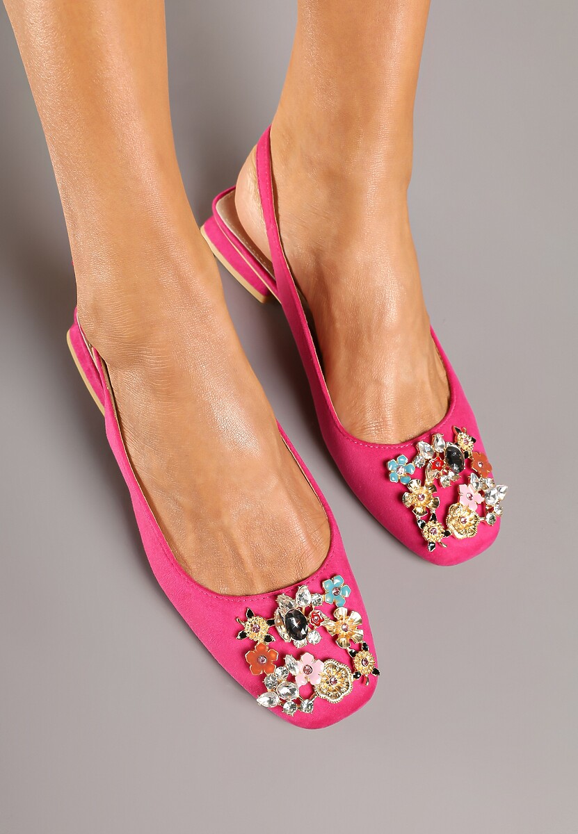 Fuksjowe Czółenka Slingback Vices z Cyrkoniami i Wkładką ze Skóry Eklina
