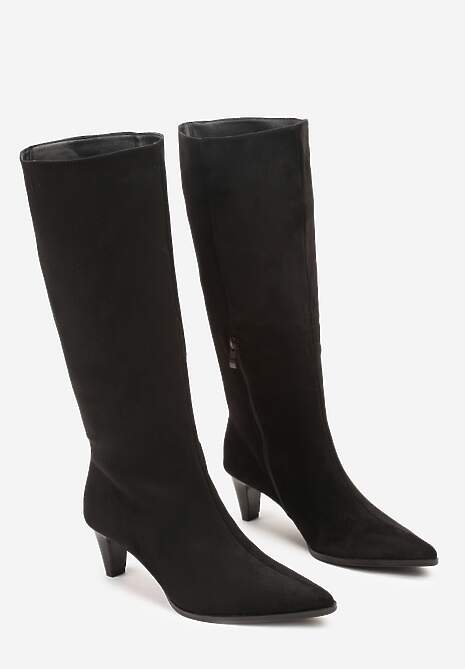 Czarne Kozaki na Obcasie Typu Stożek Nalimea