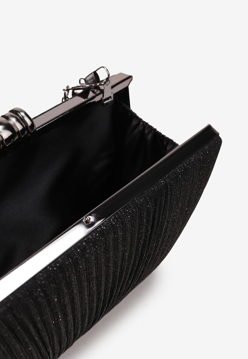 Czarna Wieczorowa Torebka Ozdobiona Brokatem i Łańcuszkiem Kromea