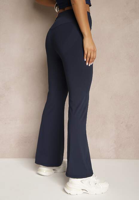 Granatowe Spodnie Dzwony Legginsy High Waist Onellin