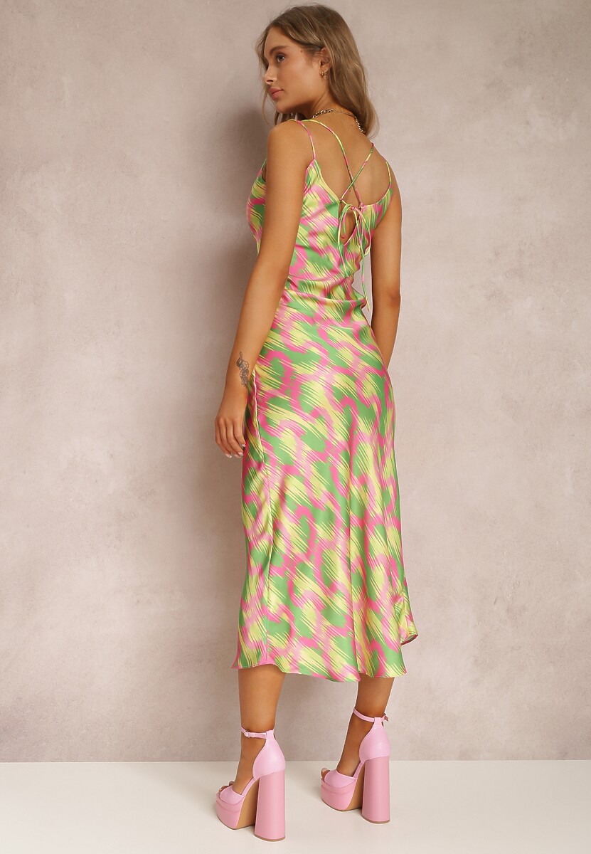 Jasnozielona Satynowa Sukienka Areithes