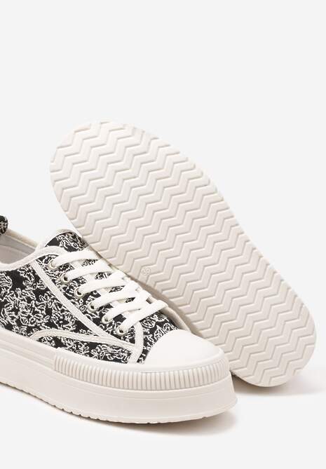 Czarno-Beżowe Trampki na Platformie z Abstrakcyjnym Wzorem Wulinea