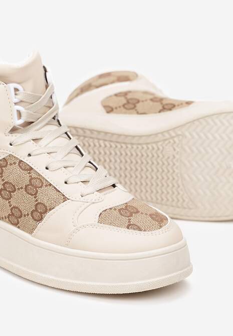 Beżowe Sneakersy na Grubej Podeszwie za Kostkę Melainthe