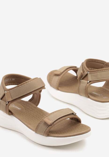 Ciemnobeżowe Sportowe Sandały na Piankowej Podeszwie Zapinane na Rzep Ulimelia