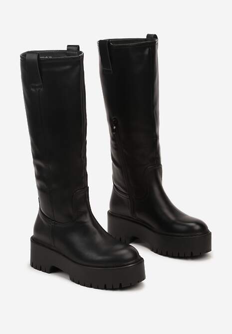 Czarne Minimalistyczne Kozaki na Platformie Kelieska